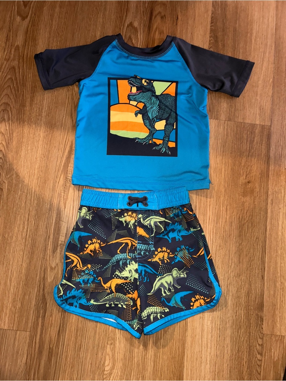 wonder nation Blue and Navy Dino Rashguard Swim Set